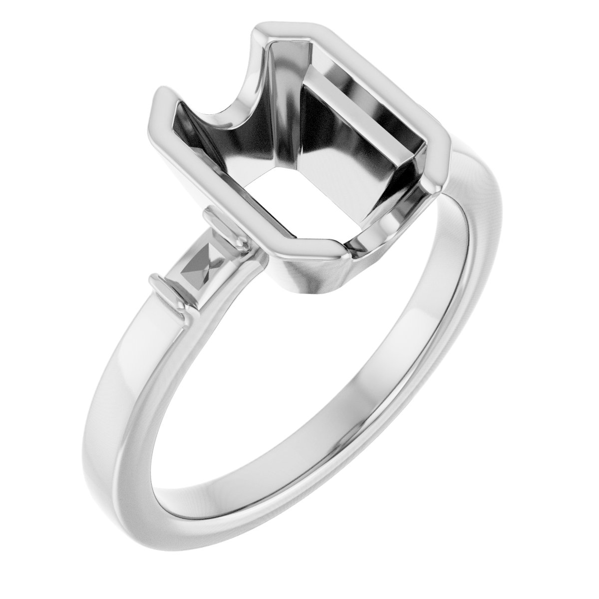 Half-Bezel Baguette Accented Engagement Ring