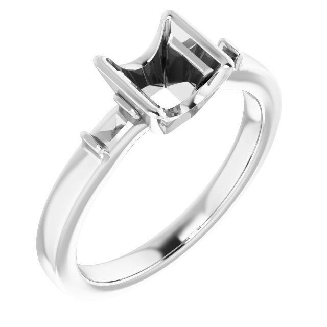 Half-Bezel Baguette Accented Engagement Ring