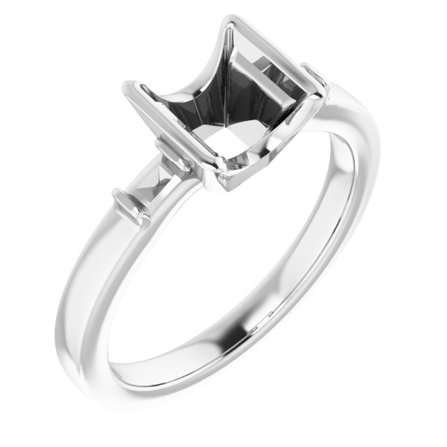 Half-Bezel Baguette Accented Engagement Ring