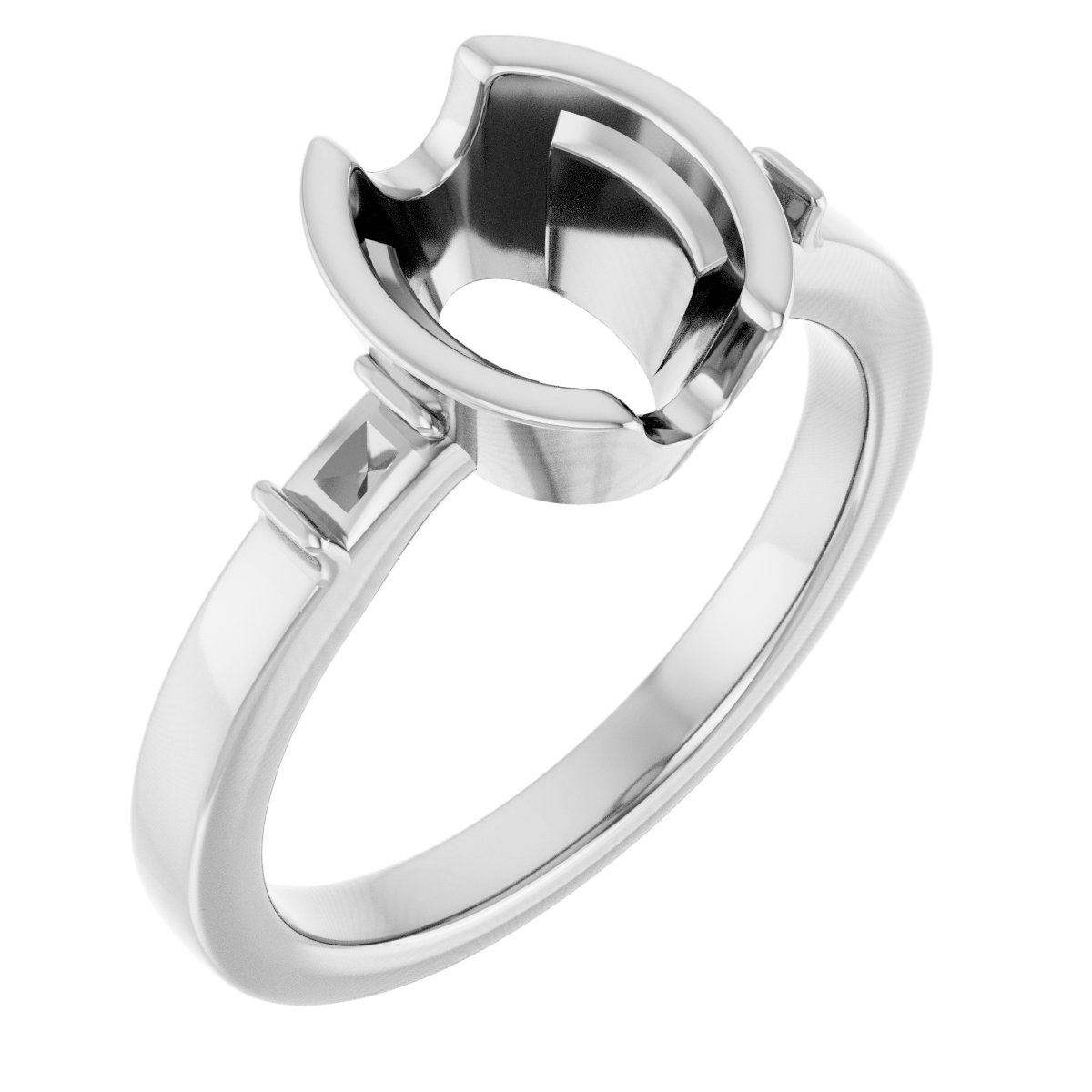 Half-Bezel Baguette Accented Engagement Ring