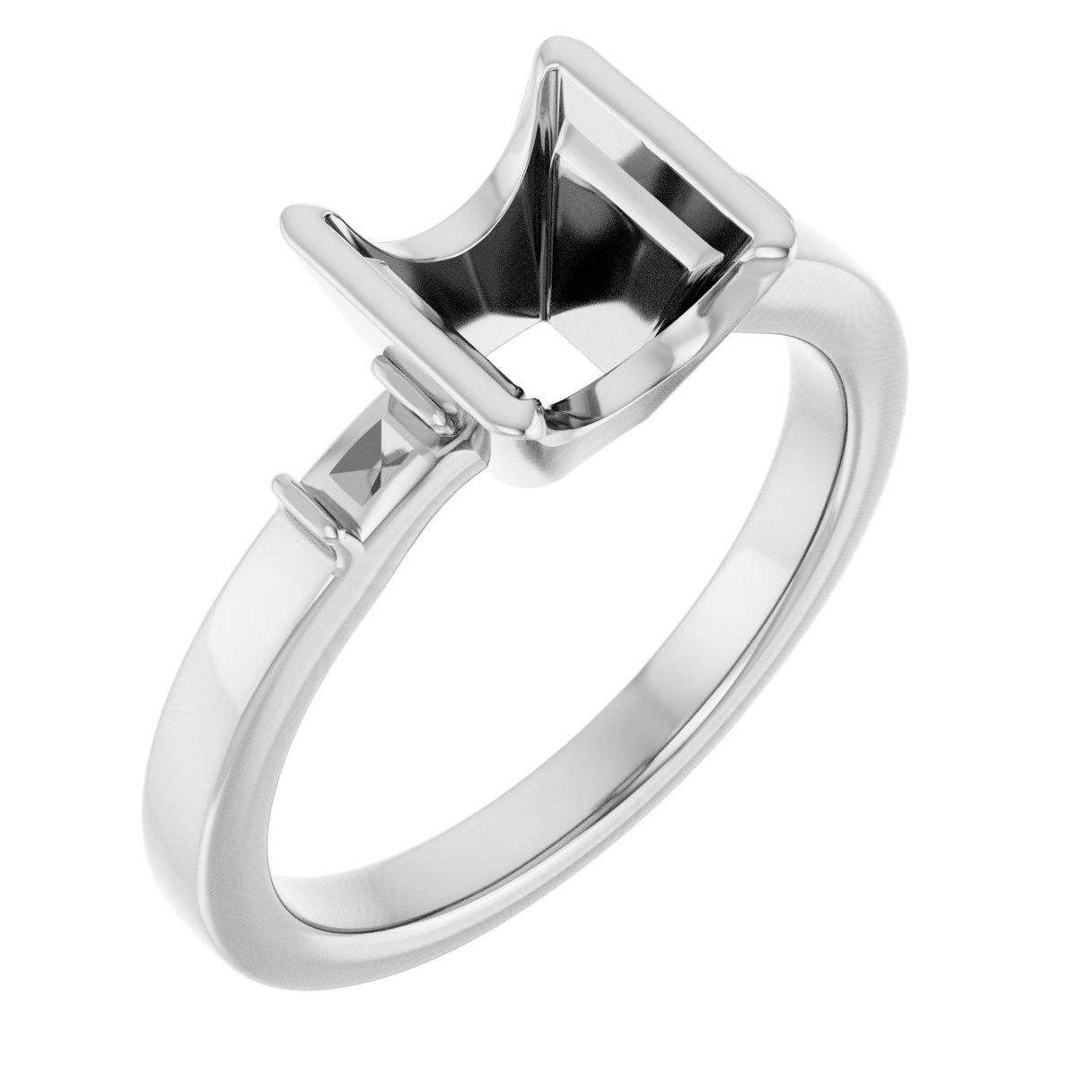 Half-Bezel Baguette Accented Engagement Ring