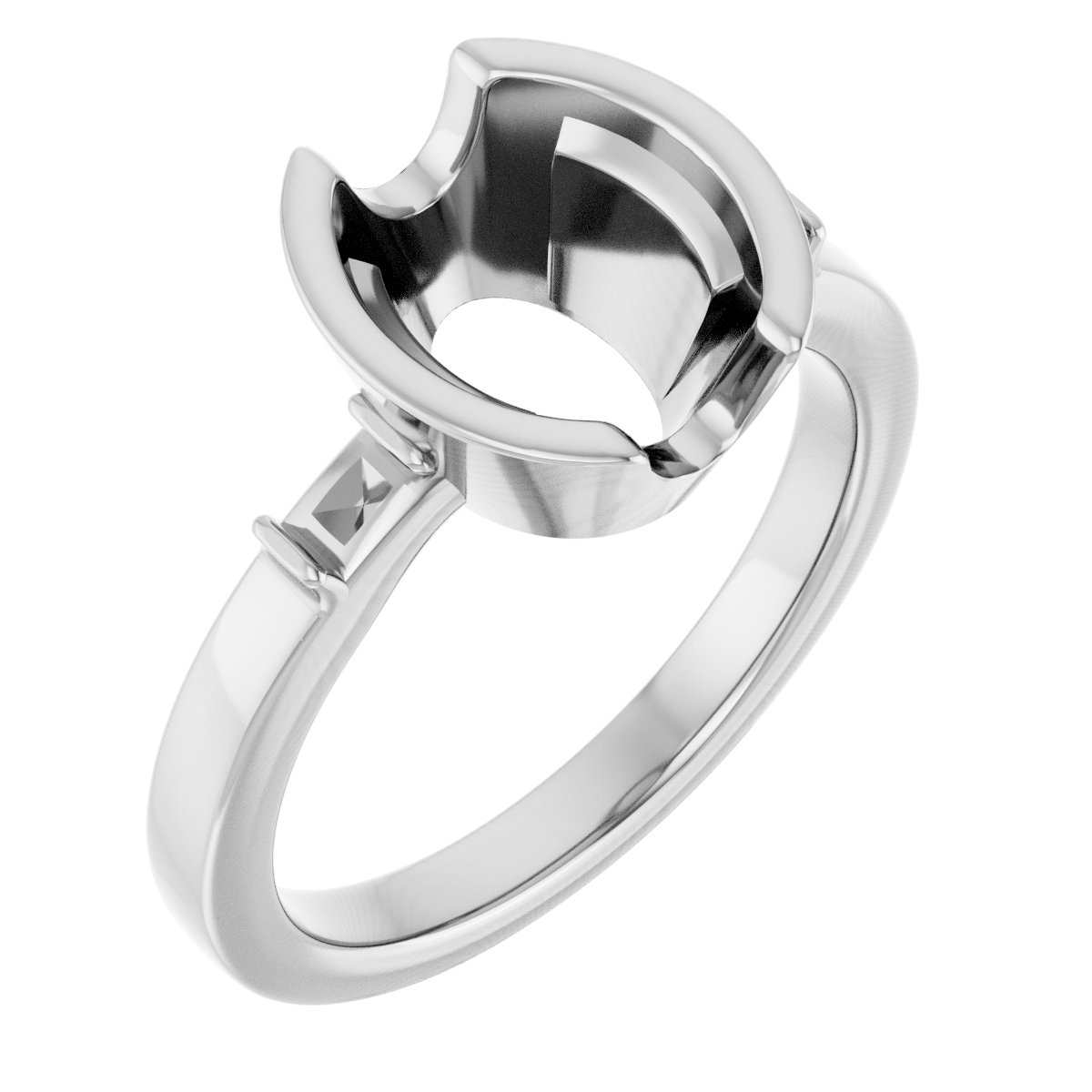 Half-Bezel Baguette Accented Engagement Ring