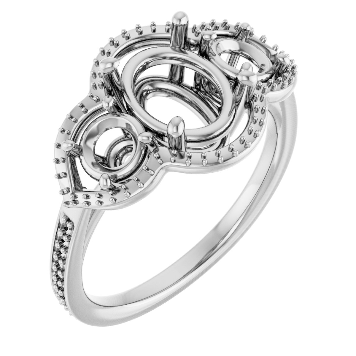 Three-Stone Halo-Style Engagement Ring
