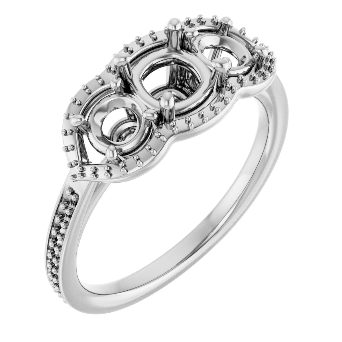 Three-Stone Halo-Style Engagement Ring