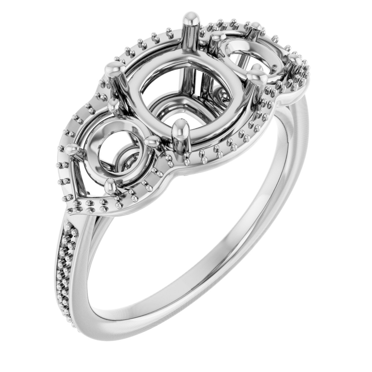 Three-Stone Halo-Style Engagement Ring