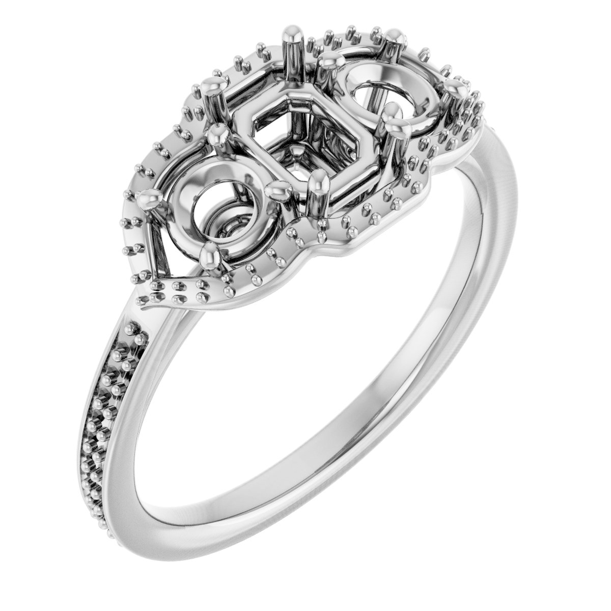 Three-Stone Halo-Style Engagement Ring