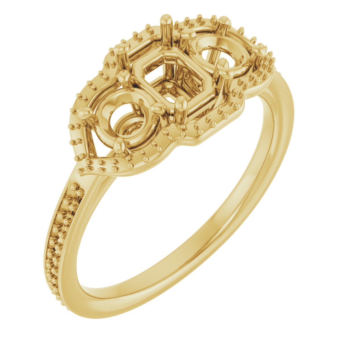 Three-Stone Halo-Style Engagement Ring