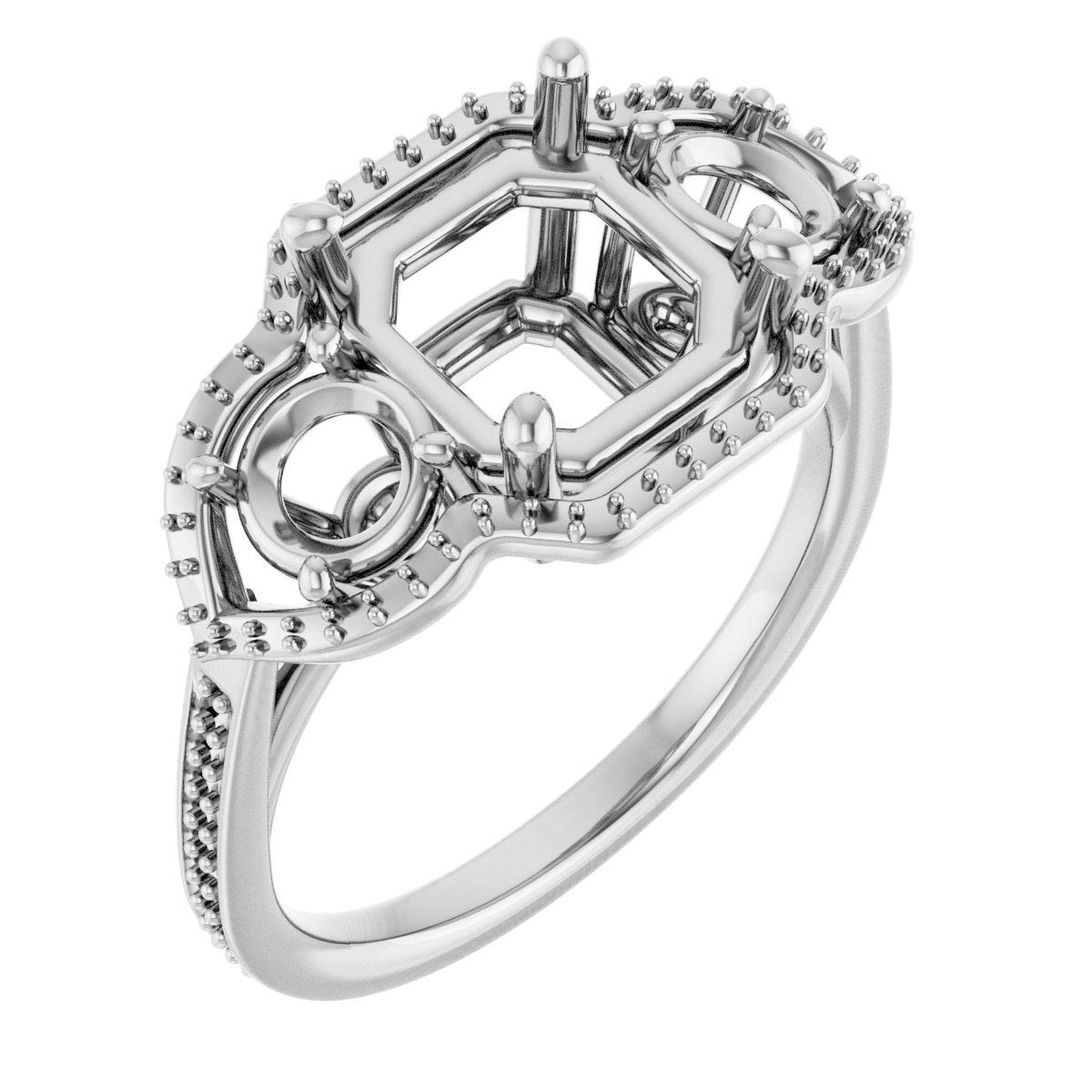 Three-Stone Halo-Style Engagement Ring