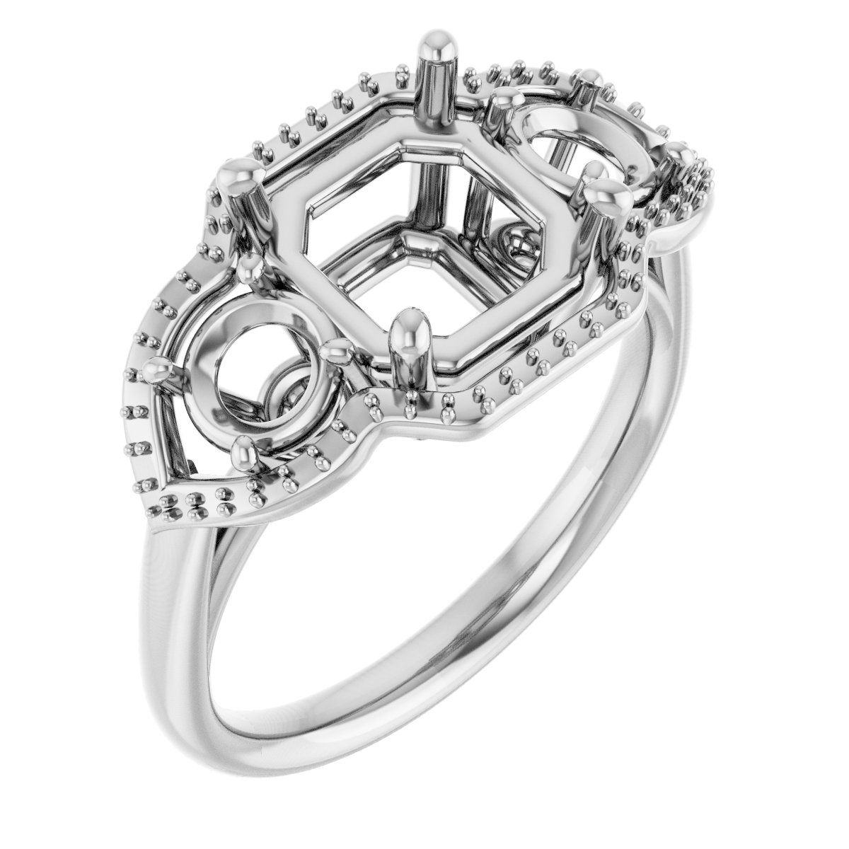 Three-Stone Halo-Style Engagement Ring