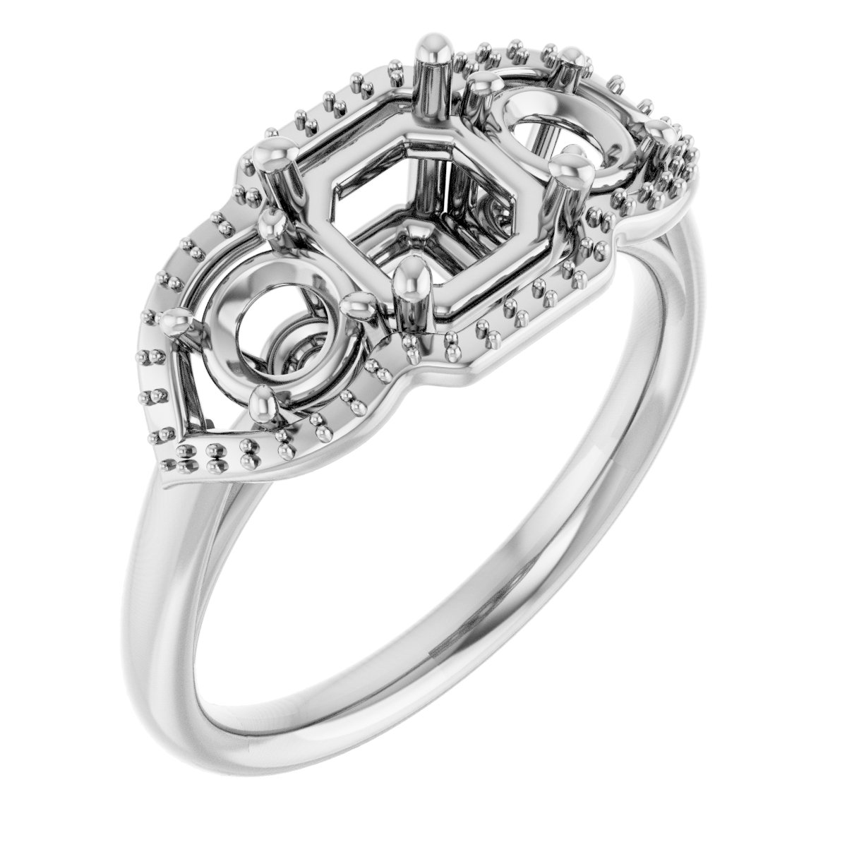 Three-Stone Halo-Style Engagement Ring