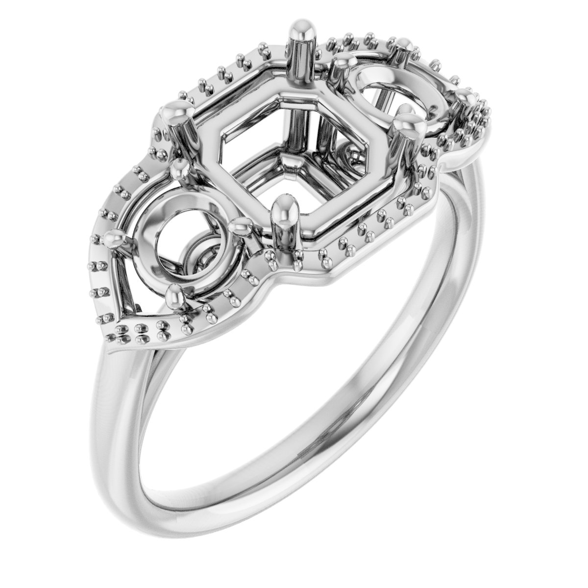 Three-Stone Halo-Style Engagement Ring