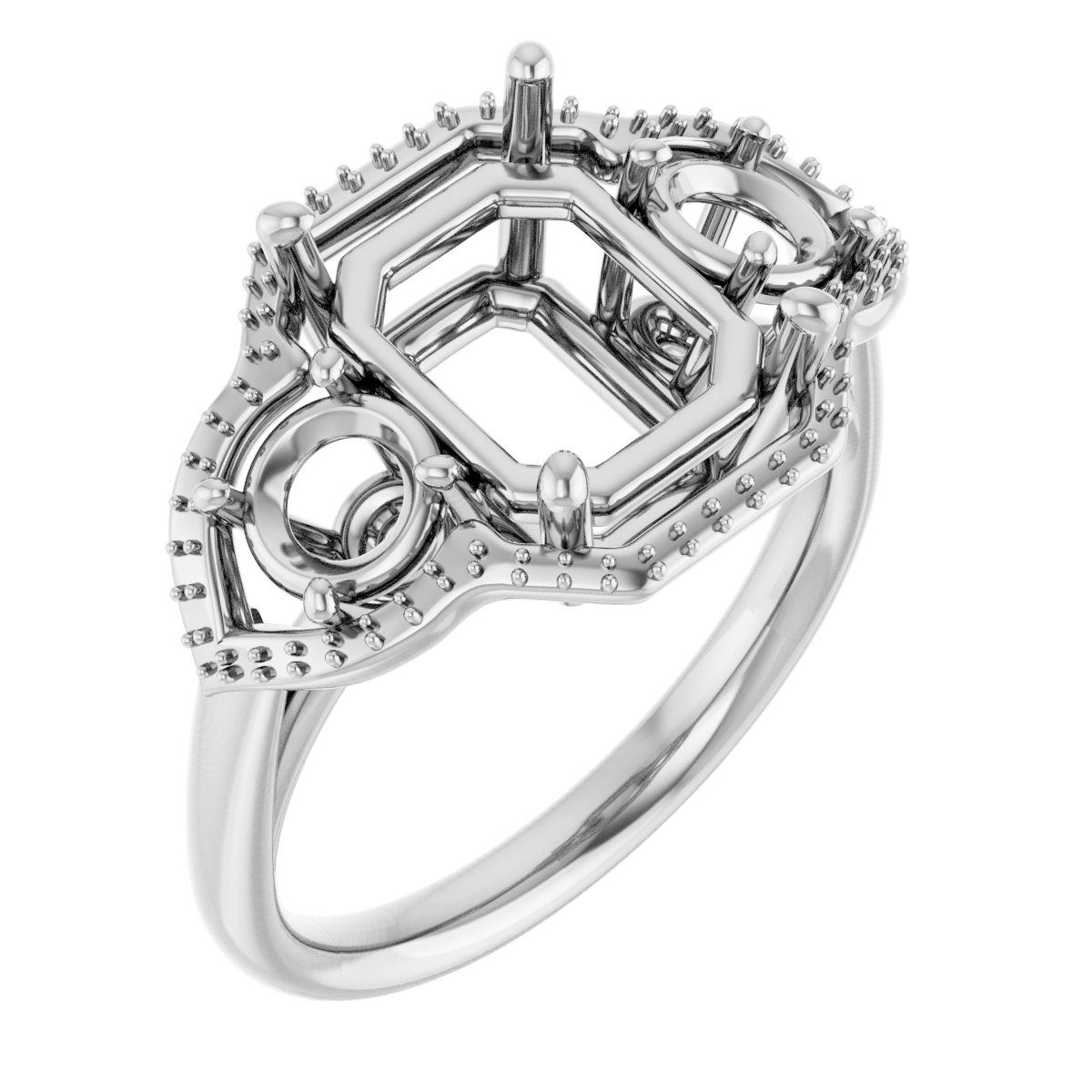 Three-Stone Halo-Style Engagement Ring