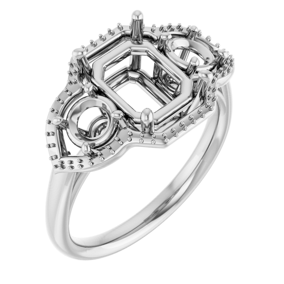 Three-Stone Halo-Style Engagement Ring