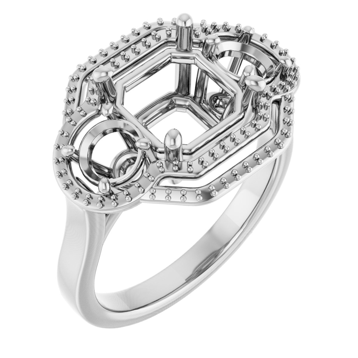 Three-Stone Halo-Style Engagement Ring