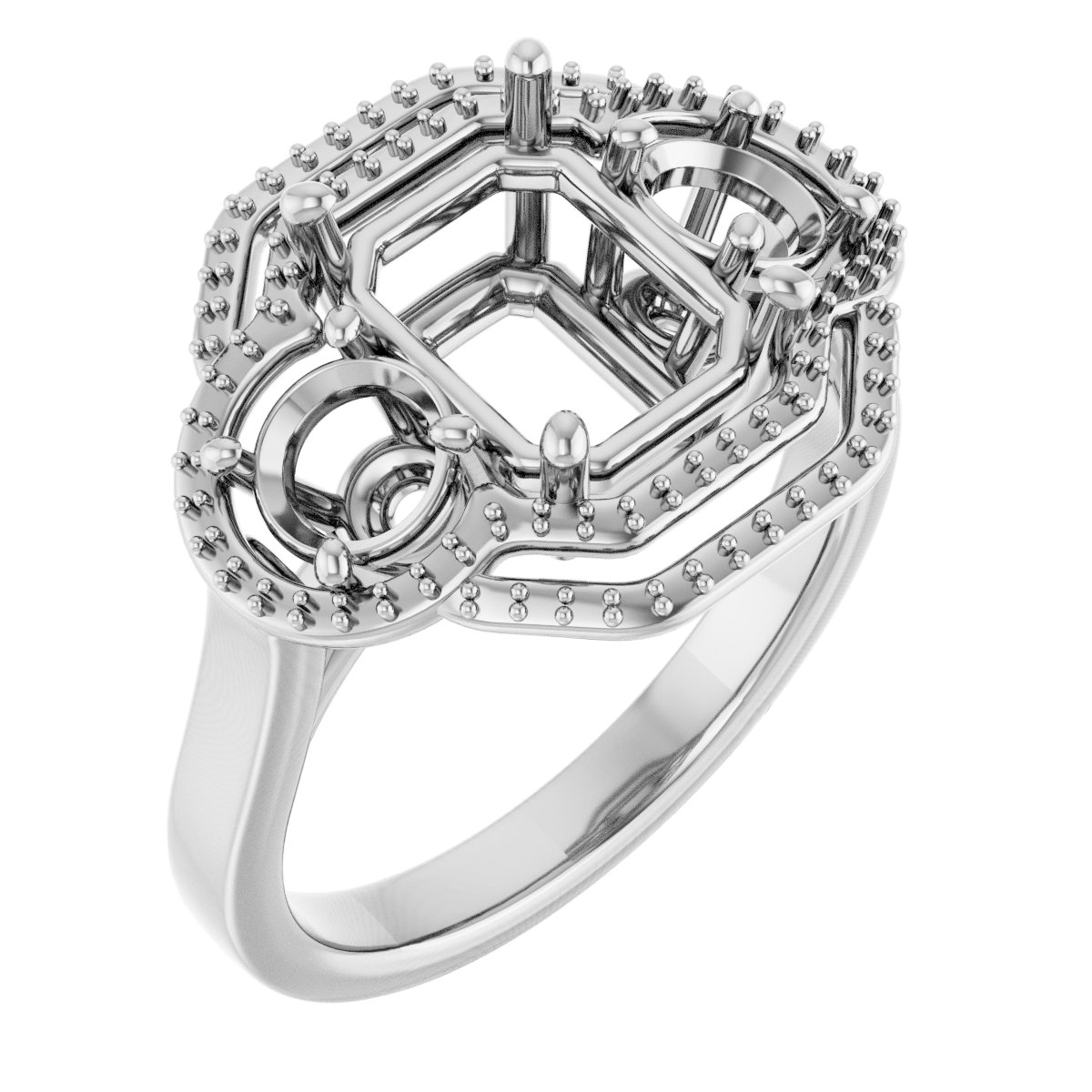 Three-Stone Halo-Style Engagement Ring
