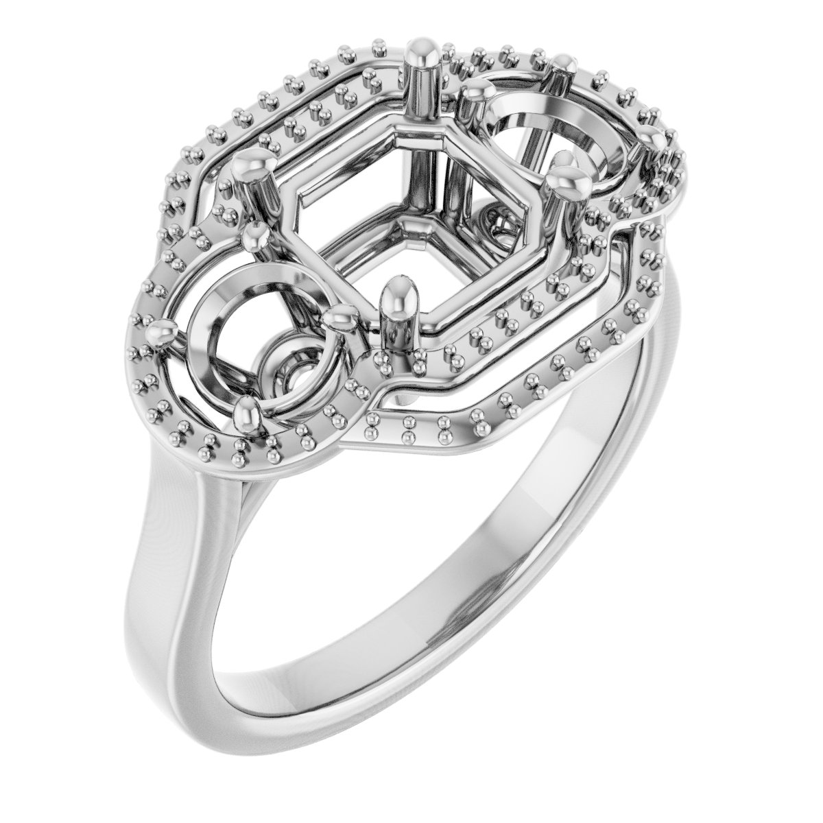 Three-Stone Halo-Style Engagement Ring