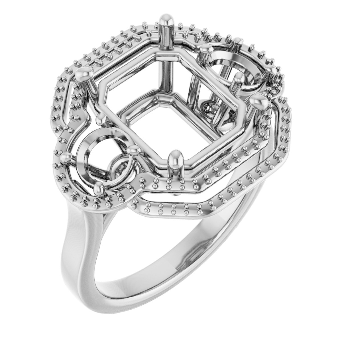 Three-Stone Halo-Style Engagement Ring