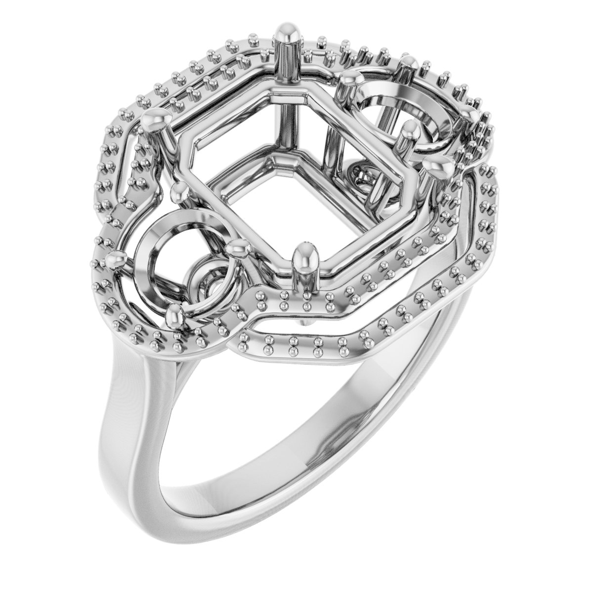 Three-Stone Halo-Style Engagement Ring