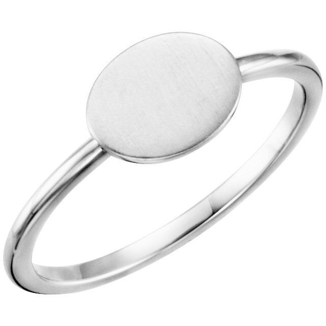 14K White Oval Engravable Ring 