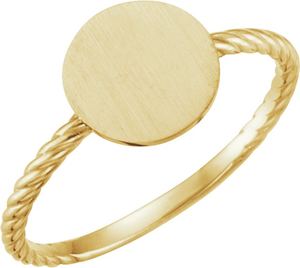 14K Yellow Round Engravable Rope Ring