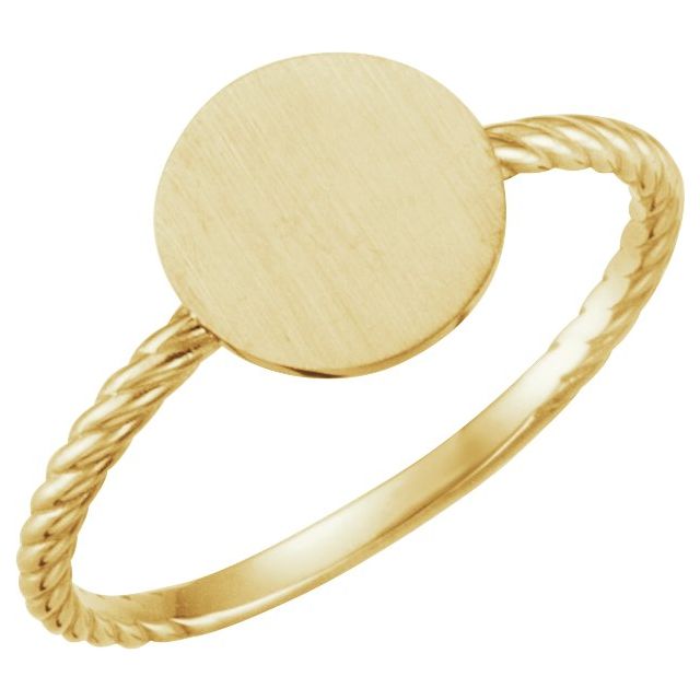 14K Yellow Round Engravable Rope Ring
