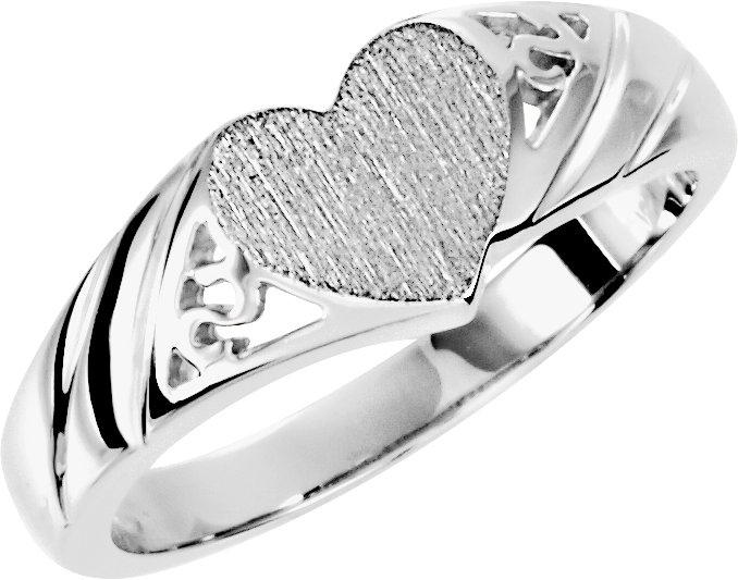 14K White 9x8 mm Heart Signet Ring