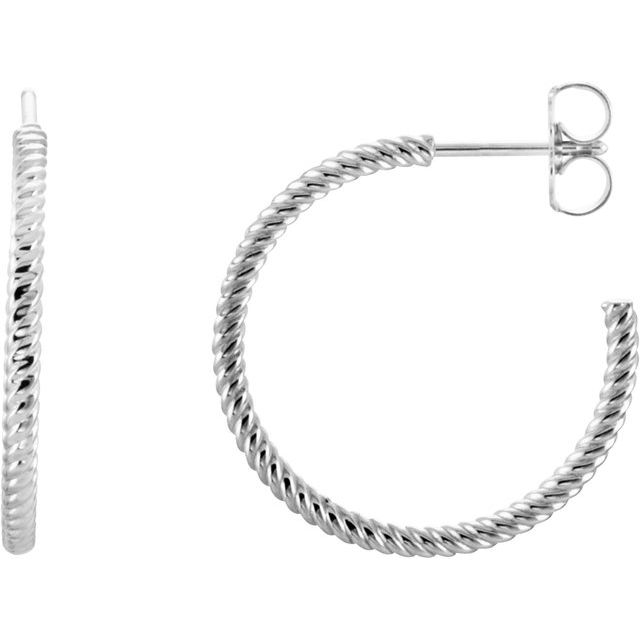 14K White 21 mm Rope Hoop Earrings
