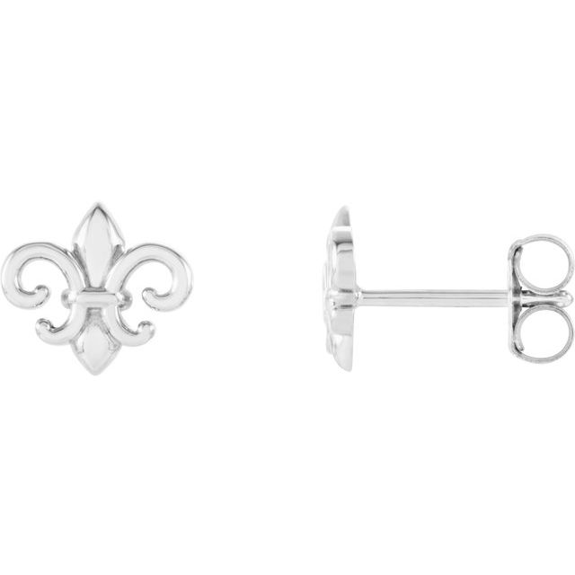 14K White 8.25x7.4 mm Fleur-de-Lis Earrings