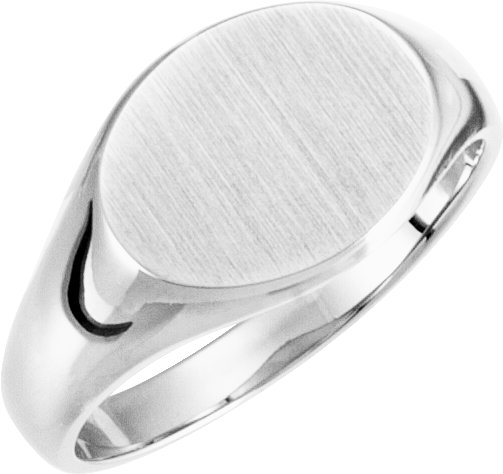 14K White 12x9 mm Oval Signet Ring 