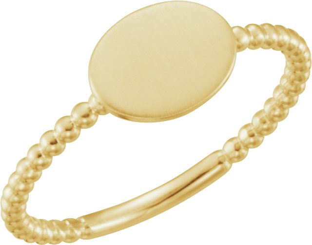 14K Yellow Oval Engravable Beaded Ring