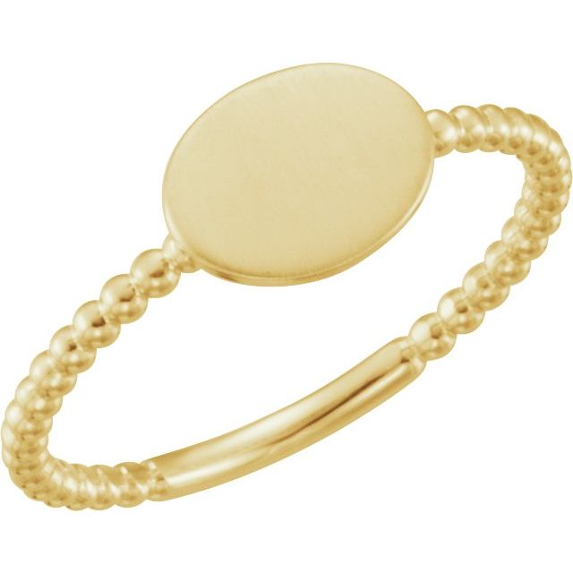 14K Yellow Oval Engravable Beaded Ring