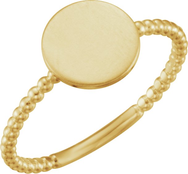 14K Yellow Round Engravable Beaded Ring 