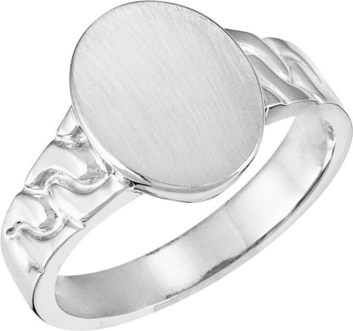 14K White 14x11 mm Oval Signet Ring