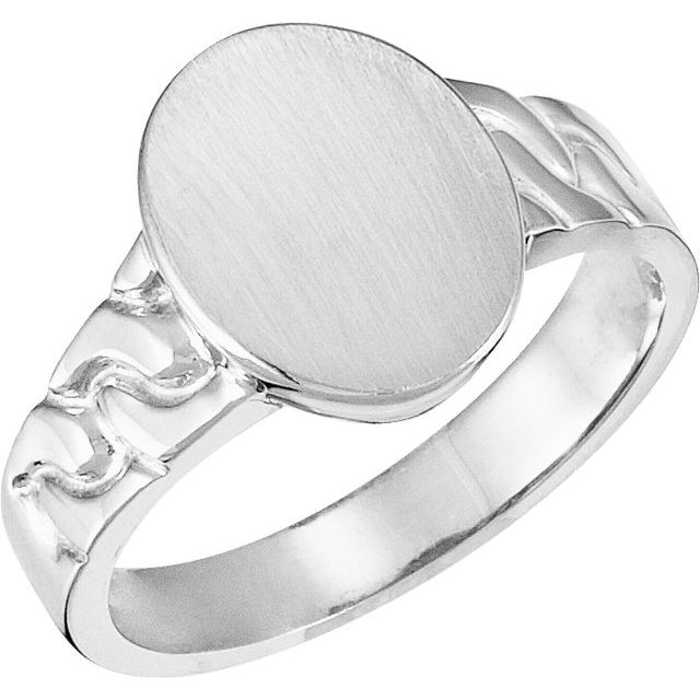 Platinum 14x11 mm Oval Signet Ring