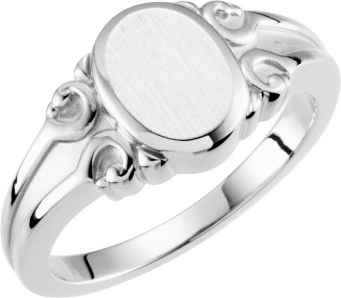 14K White 9.7x8 mm Oval Signet Ring