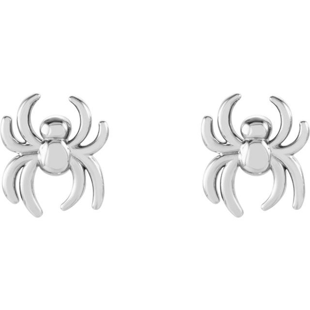 14K White 6.3x5.6 mm Spider Earrings