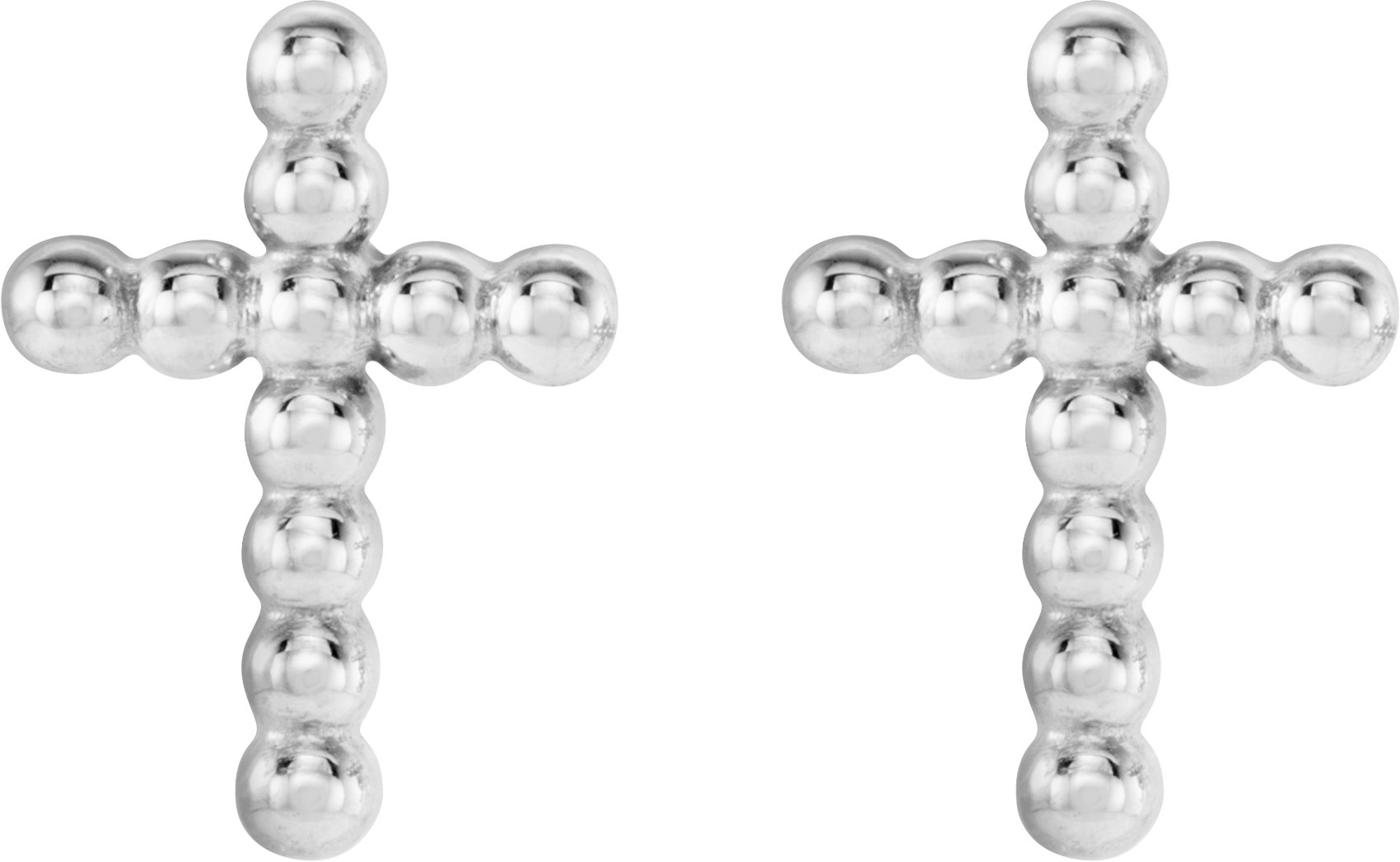 14K White Beaded Cross Earrings