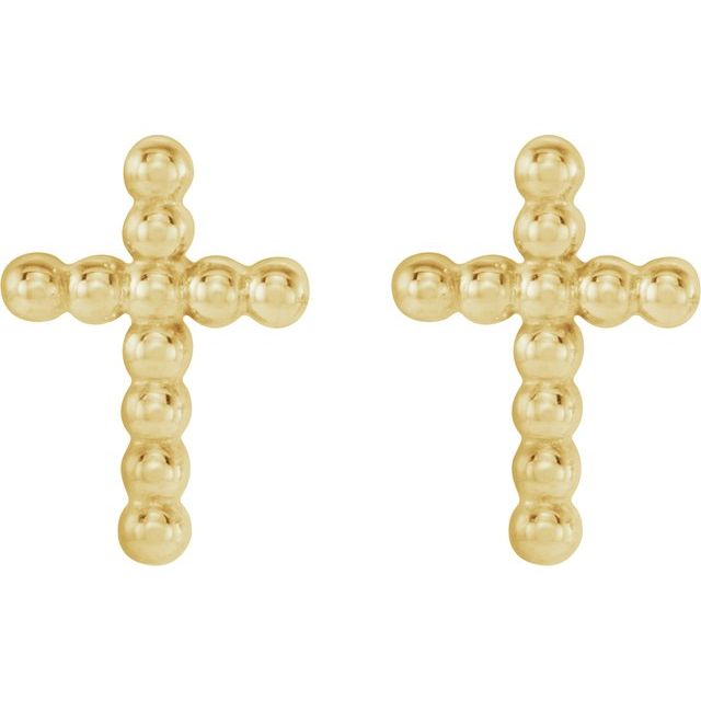 14K Yellow Beaded Cross Earrings