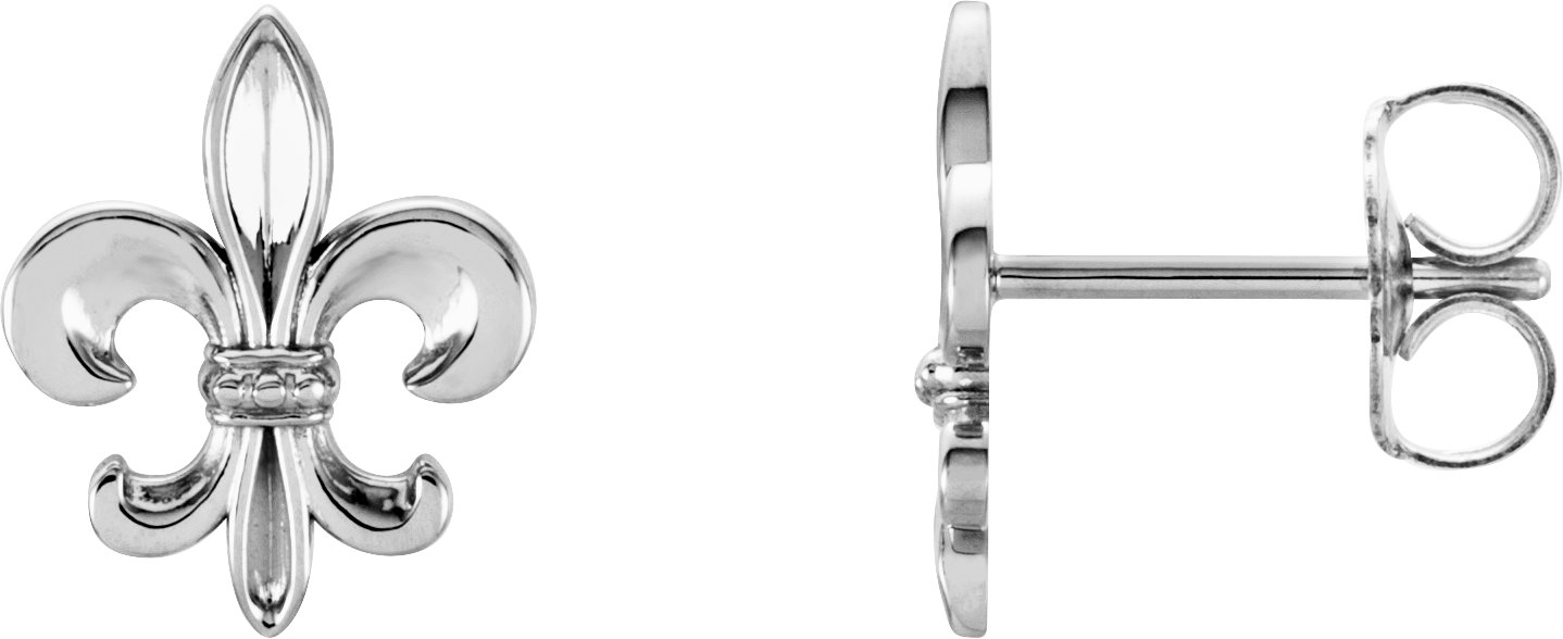 Sterling Silver 10.7x9 mm Fleur-de-Lis Earrings 