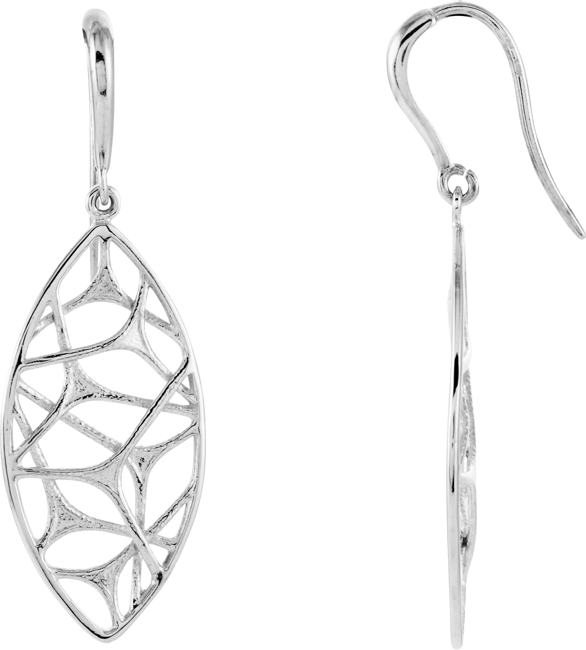 14K White Web Design Dangle Earrings