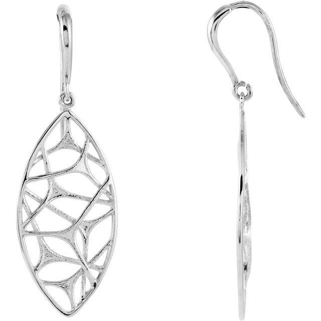 14K White Web Design Dangle Earrings