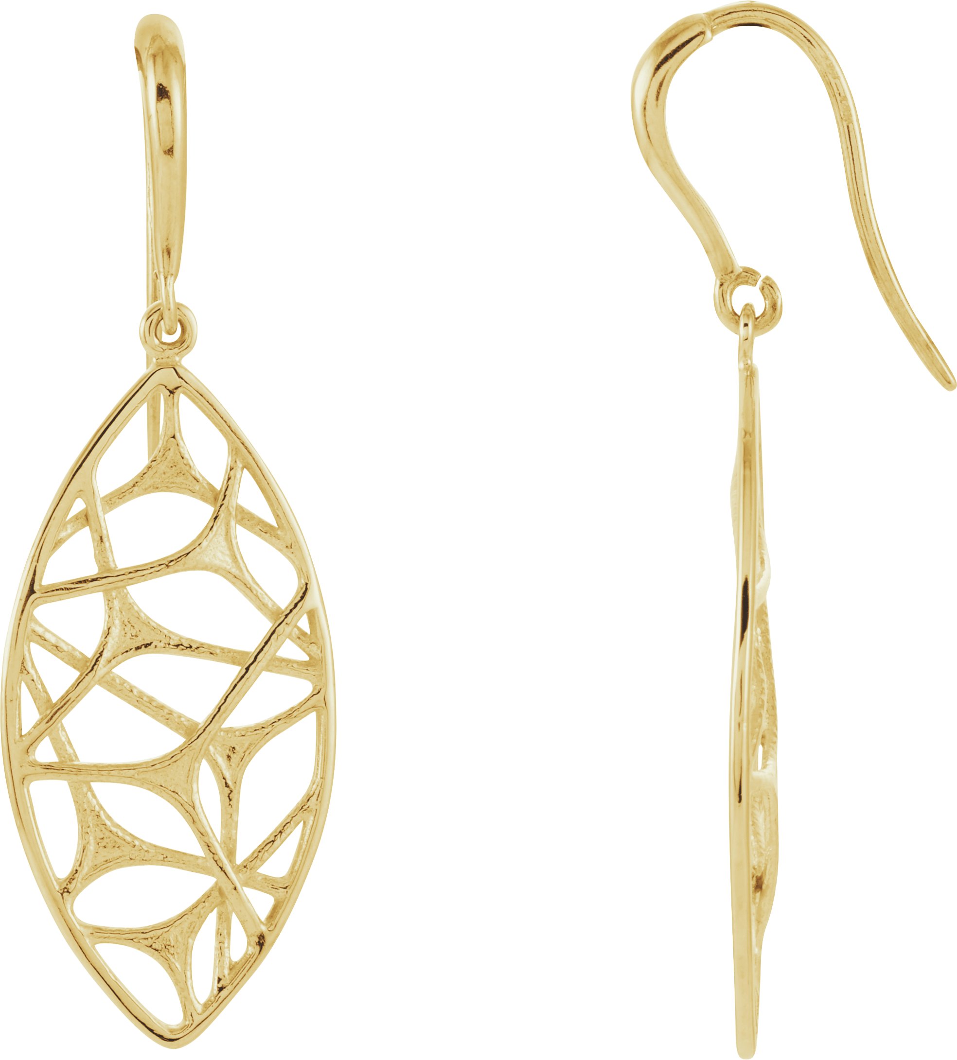 14K Yellow Web Design Dangle Earrings