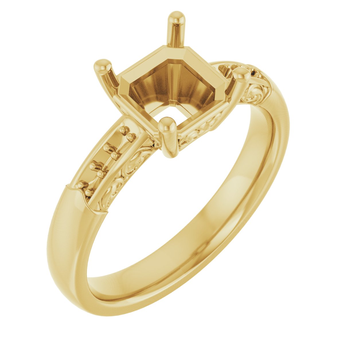 18K Yellow Gold  7 mm Asscher Engagement Ring Mounting