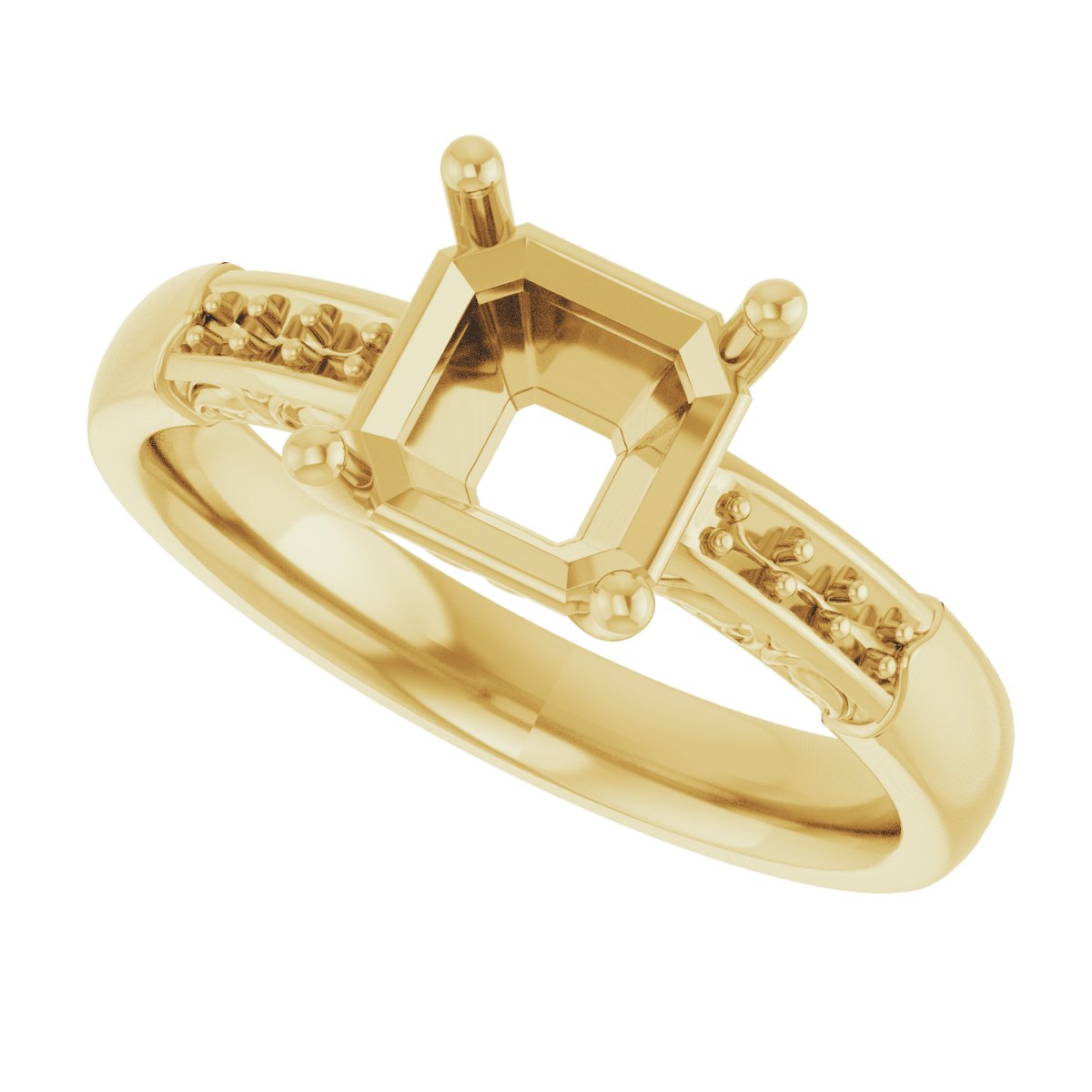 18K Yellow Gold  7 mm Asscher Engagement Ring Mounting
