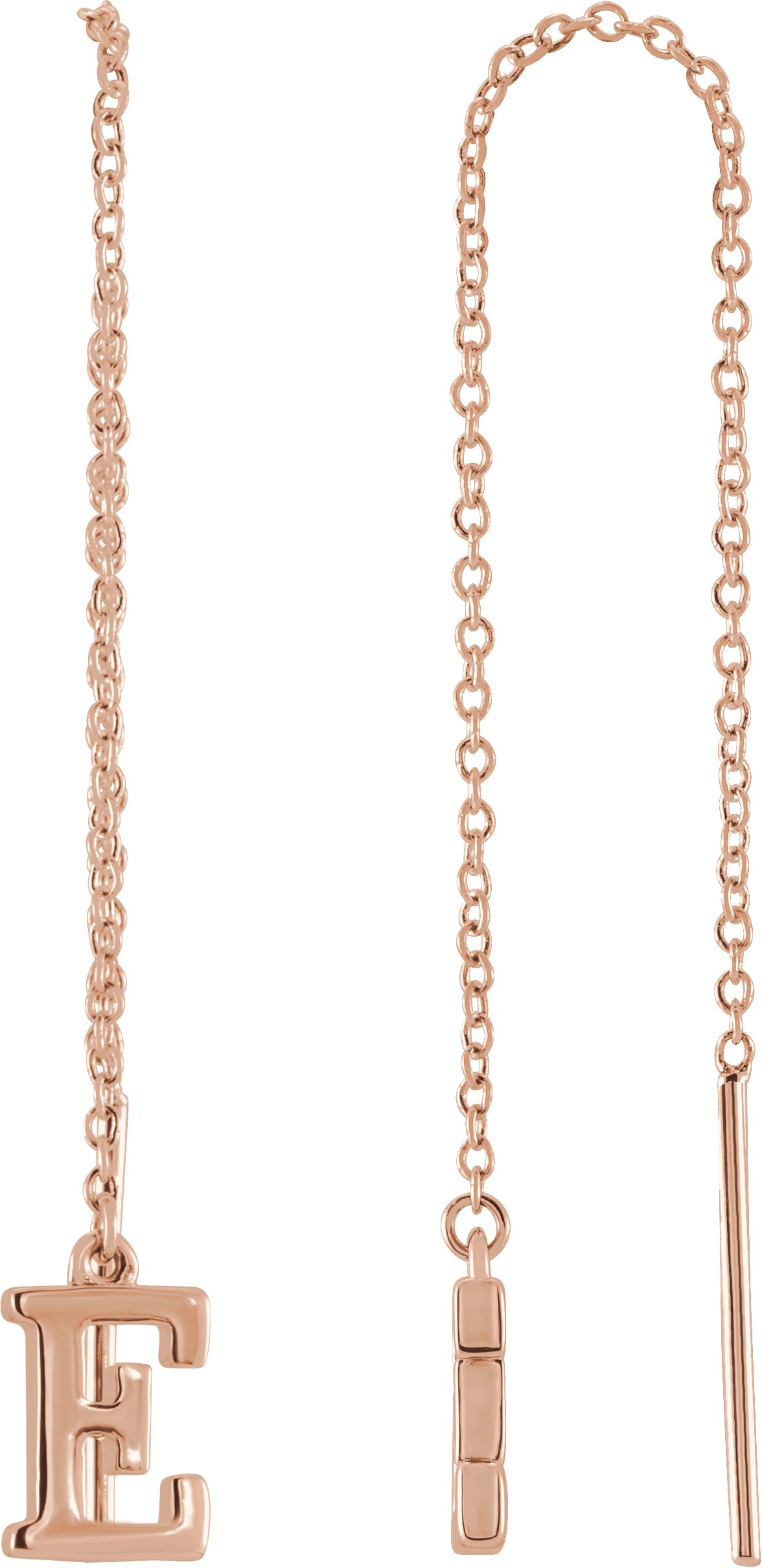 14K Rose Single Initial E Chain Earring