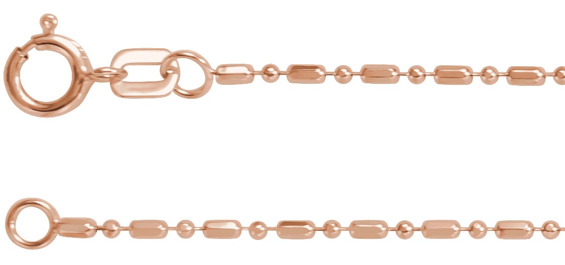 14K Rose 1.15 mm Hollow Diamond-Cut Bead 7" Chain