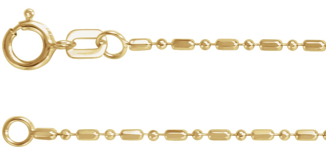 14K Yellow 1.15 mm Hollow Diamond-Cut Bead 7" Chain