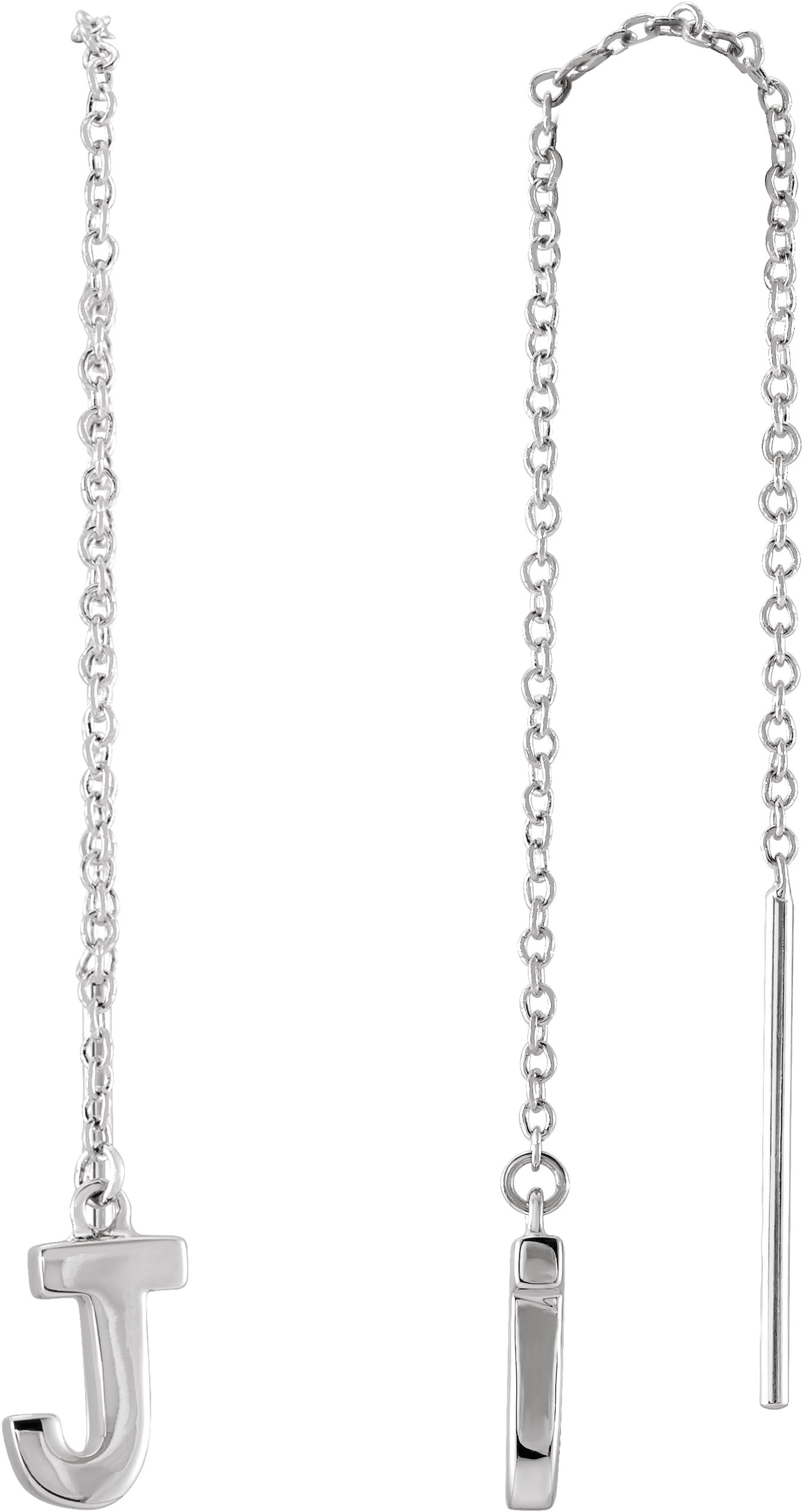 14K White Single Initial J Chain Earring