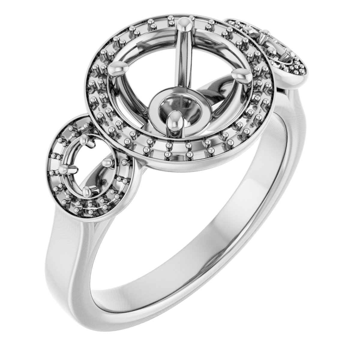 Three-Stone Halo-Style Engagement Ring