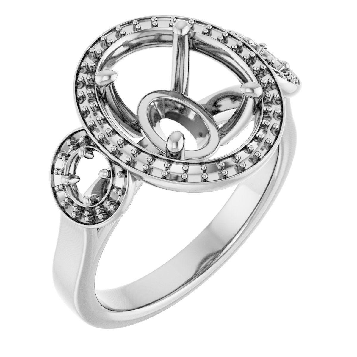 Three-Stone Halo-Style Engagement Ring